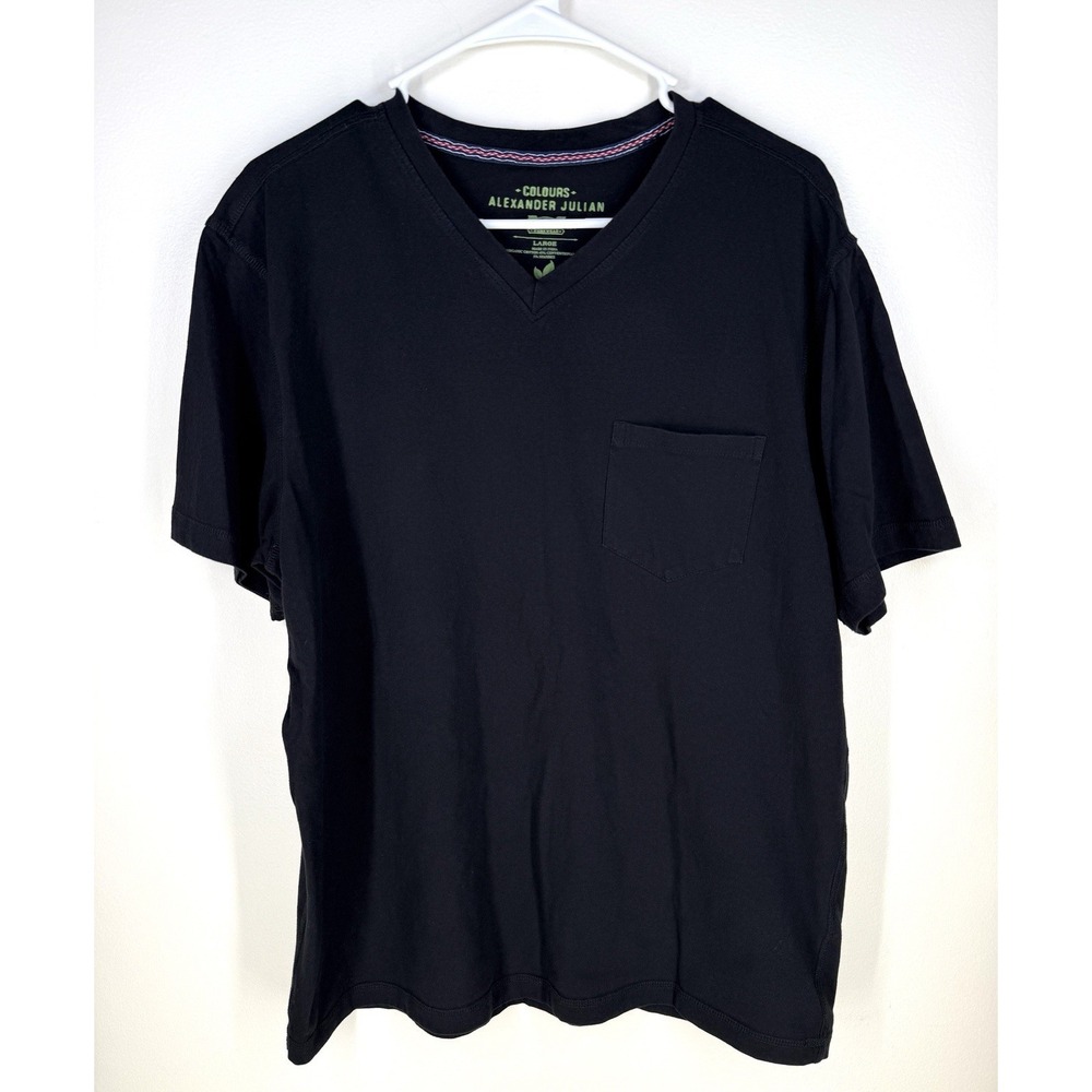 colours alexander julian T-shirt men's large Black V-neck Tee Pocket Relaxed